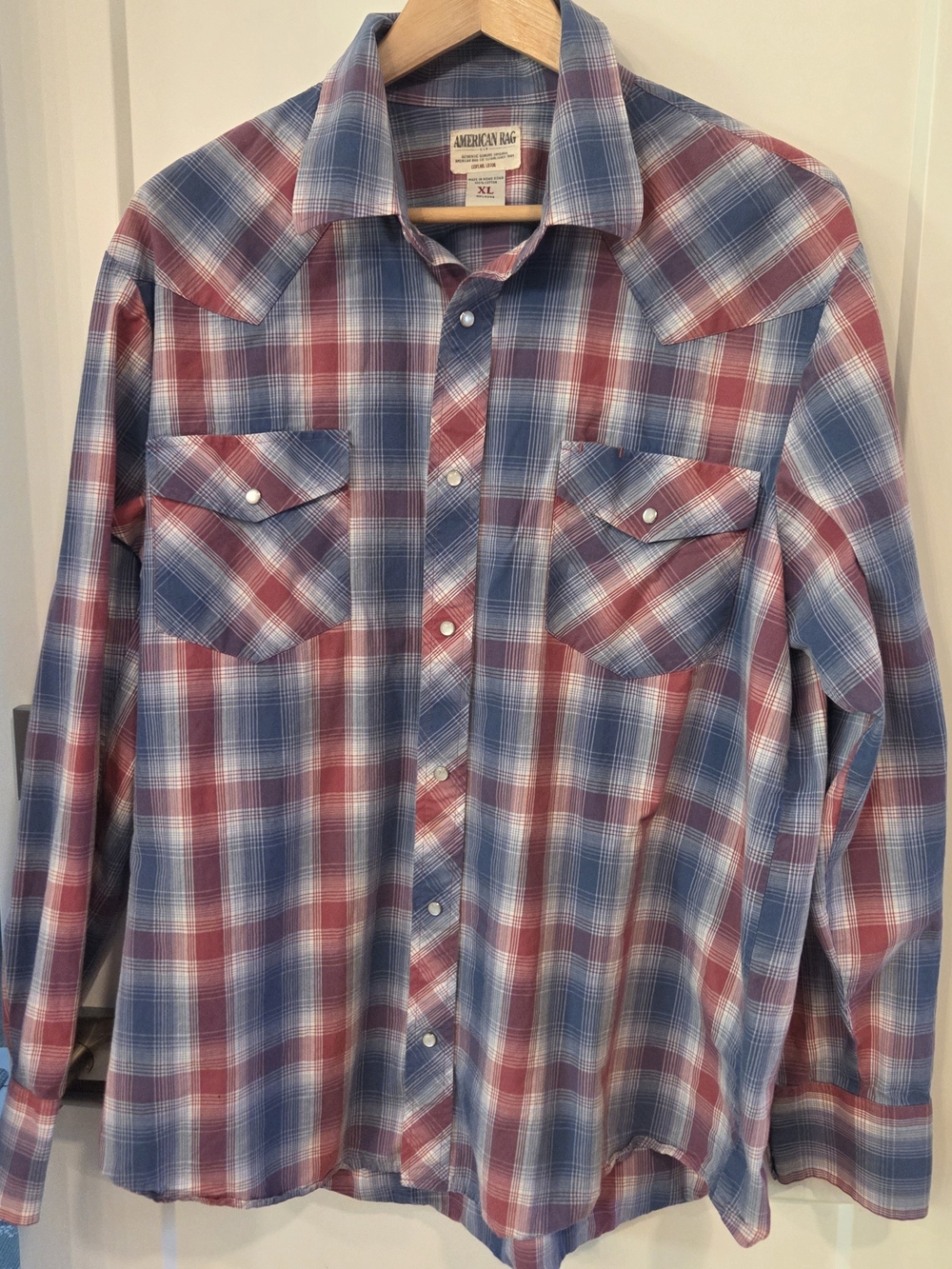 Vintage American Rag Cie Western Pearl Snap Men's Plaid Shirt XL Cowboy Ranch